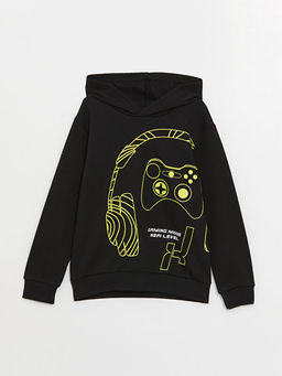 Bask?l? Uzun Kollu Erkek ?ocuk Hoodie ve E?ofman Alt? - Waikiki фото 2