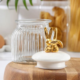 Банка для хранения сыпучих продуктов «Кроличьи истории», 600 мл, 11×18 см, с керамической крышкой, стекло