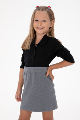 K_z _ocuk Siyah Polo Yaka Basic Sweatshirt Sepette S_rpriz _ndirim
