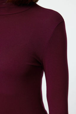 Bordo Premium Yumusak Kumasl? Bal?kc? Yaka Fitted/Vucuda Oturan Esnek Orme Bluz TWOAW24BZ00119