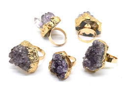 Кольцо с друзой аметиста 27*32мм цв.золотистый