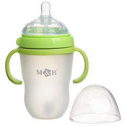 Бутылочка для кормления M&B, широкое горло Ø70 мм, от 6 мес, 250 мл, с ручками, силиконовая колба, зеленый