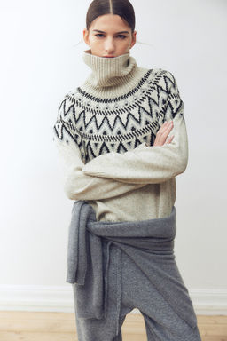 Jacquard-knit polo-neck jumper