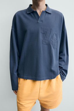 POLO PIQU? RELAXED FIT PARCHE N?MEROS / Azul - Zara фото 6