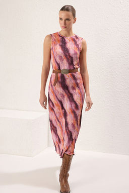 Cok Renkli Fitted/Vucuda Oturan Soyut Bask?l? Maxi Esnek Orme Elbise TWOSS25EL00535 - Trendyolmilla фото 2