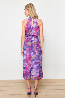 Mor Cicek Desenli A Kesim Sifon Astarl? Maxi Dokuma Elbise TWOSS24EL00661 - Trendyolmilla фото 6