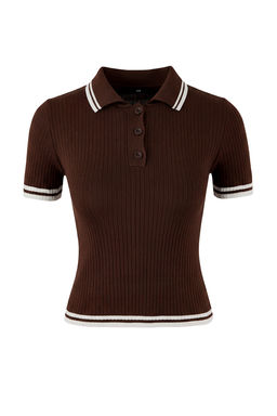 Trendyolmilla Siyah*001-Kahverengi Basic Polo Yaka Ikili Paket Triko Ince Bluz TWOSS25BZ00503  фото 29