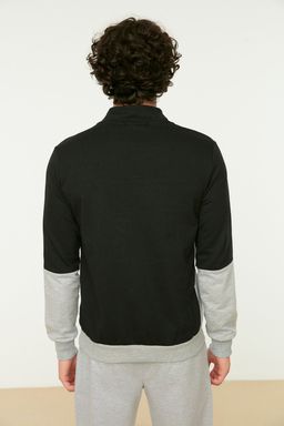 Siyah Slim/Dar Kesim Renk Panelli Uzun Kollu Hakim Yaka Fermuarl? Sardonsuz Sweatshirt TMNAW20SW0129 - Trendyolmilla фото 5