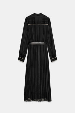 PLEATED MIDI DRESS WITH CONTRAST PIPING BELT - Zara фото 7