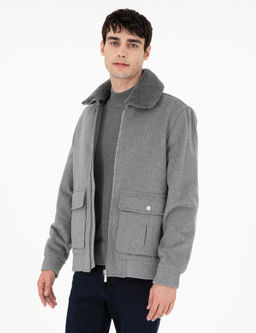 Gri Y_n Kar___ml_ Regular Fit Ka_e Mont