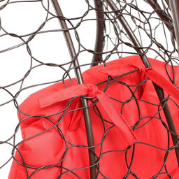 Кресло - кокон подвесное «Капля», 72×98×186 см, с искусственным ротангом, коричневое, с красной подушкой