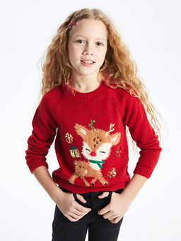 Bisiklet Yaka Y?lba?? Temal? Uzun Kollu K?z ?ocuk Triko Kazak - Waikiki фото 3