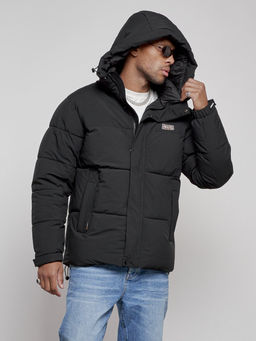 Куртка молодежная мужская зимняя с капюшоном черного цвета 8356Ch