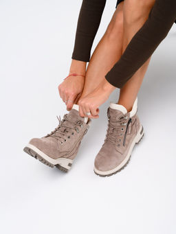 Ботинки 261.uno9br.Капучино замша+бежевый/мех