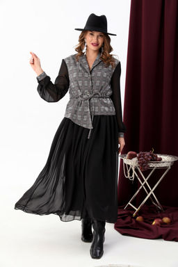 Платье NIKVA н900-4 серая клетка+чёрный фото 3