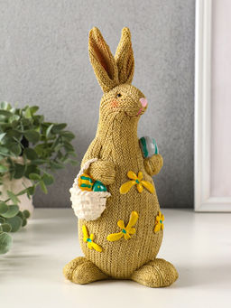 Фигурка полистоун Зайка вязанный с пасхальными яичками, 8?10.5?23 см