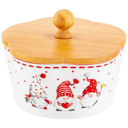 Банка д/печенья 760 мл 14,8*14,8*11,5 см "Весёлые гномики" с деревянной крышкой