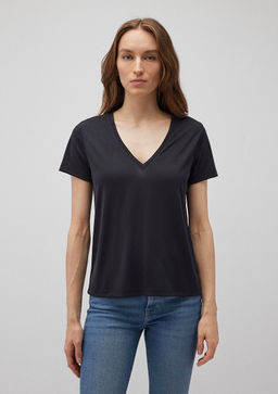 V Yaka Siyah Tisort - Mavi фото 3