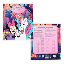 Цена за 20 шт. Тетрадь в клетку 18 листов, 5 видов МИКС, обложка мелованный картон, «Минни Маус и единорог»