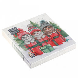 Салфетки бумажные "Bouquet Home Collection Classic" 33х33см, 3-х слойные, 20 штук в упаковке, 100% целлюлоза, "Котята с подарками" (Россия)
