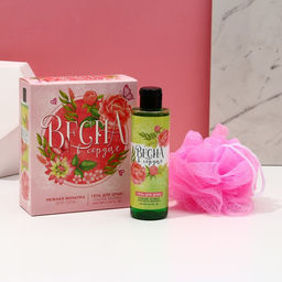 Гель для душа 200 мл, аромат яблоко, мочалка, Весна в сердце, подарочный набор, ЧИСТОЕ СЧАСТЬЕ  фото 2