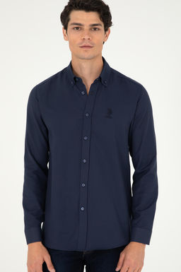 Мужская темно-синяя базовая рубашка с длинным рукавом - U.s. polo assn фото 3