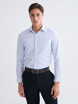 Slim Fit ?izgili Gabardin Erkek G?mlek