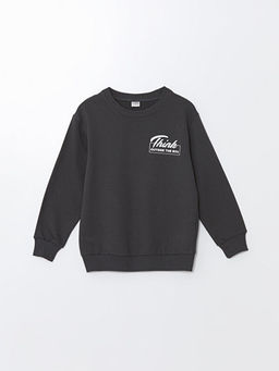 Bisiklet Yaka Bask?l? Uzun Kollu Erkek ?ocuk Sweatshirt