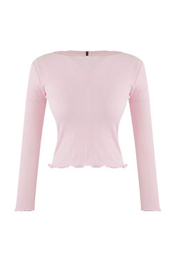 Teen Pembe Pointel Slim/Vucuda Oturan Orme Bluz TWOAW26BZ00012