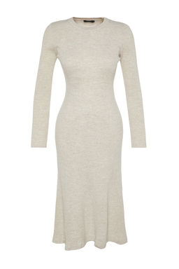 TRENDYOLMILLA Kahverengi Midi Triko Bisiklet Yaka Elbise TWOAW21EL0422 фото 30