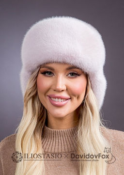 Шапка Ушанка экомех розовый жемчуг