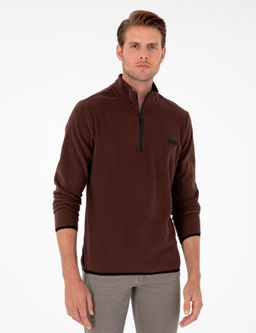 Kahverengi Regular Fit Yar_m Fermuarl_ Polar Sweatshirt