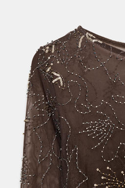 DRAPED TULLE TOP WITH BEADED EMBROIDERY - Zara фото 7