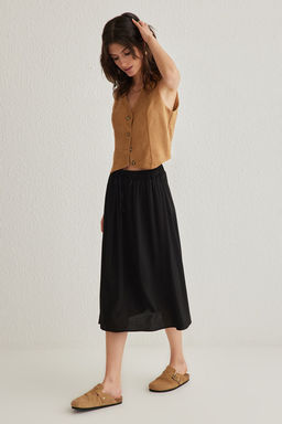 TRENDYOLMILLA Siyah Belden Lastik Detayl? Crinckle Kumas Midi Boy Dokuma Etek TWOSS25ET00014 фото 3