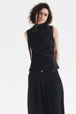 TRF DENIM HALTER TOP WITH TIE DETAIL - Zara фото 2