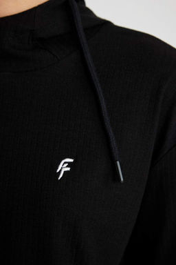 DeFactoFit Футболка стандартного кроя с капюшоном и вышивкой в рубчик с длинными рукавами  фото 5