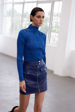 Limited Edition Indigo Tas Detayl? Dik Yaka Triko Kazak TWOAW25KZ00326