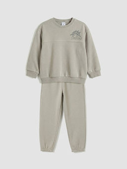 Bask?l? Erkek ?ocuk Sweatshirt ve Pantolon