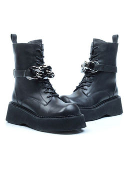 01-CYX03-1 BLACK Ботинки демисезонные женские (натуральная кожа, байка)