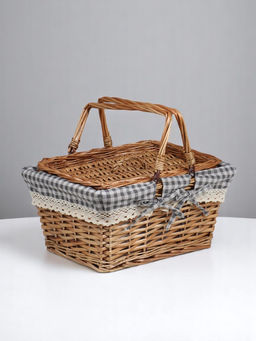 Плетёная корзина-лукошко, ткань, 2 ручки складные (внутри металл) с крышкой. 35×26 см, Н 18 см, Н с ручкам