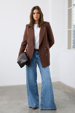 Kahverengi Oversize Astarl? Dugmeli Dokuma Blazer Ceket TWOAW22CE0167
