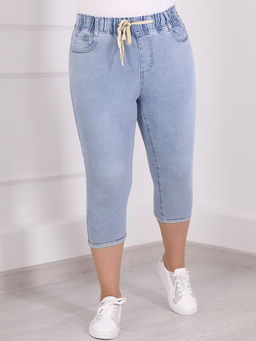 Капри джинсовые больших размеров женские ниже колена - Almond фото 7