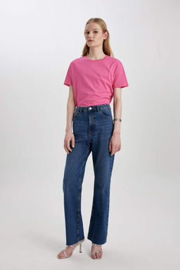 Базовая футболка из чесаного хлопка с короткими рукавами и круглым вырезом стандартного кроя - Defacto фото 2