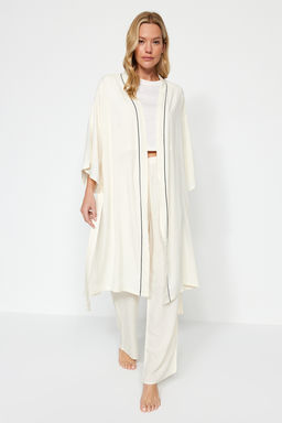 Trendyolmilla Siyah 2li Viskon Biyeli Sabahl?k-Pijama Alt? Dokuma Pijama Tak?m? THMAW24PT00074  фото 3