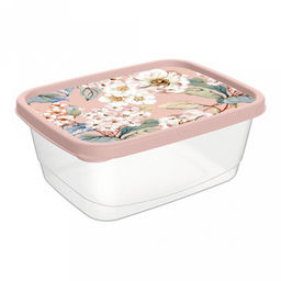 Контейнер для продуктов пластмассовый 0,85л, 16,6х12,8х6,6см, прямоугольный, бежевый, с декором (Россия)