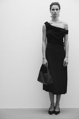 Vestido drapeado de un hombro - H&m фото 3