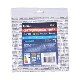 ULS-M11-2835-60LED/m-8mm-IP20-DC12V-4,8W/m-5M-BLUE PROFI Гибкая светодиодная лента на самоклеящейся основе. Катушка 5м. в герметичной упаковке. Синий свет. ТМ Uniel.