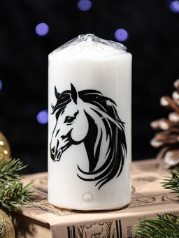 Свеча-цилиндр с накаткой «Лошадь в профиль», 50×100 мм, белая