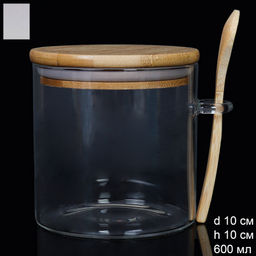 Банка с ложкой бамбуковая крышка d-100 h-100 мм 550 мл / LCKW2907 /уп 100/ - Галеонтрейд фото 4