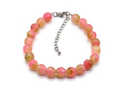 Браслет с шариками кальцита 8мм с замком, цвет клубничный, 19см